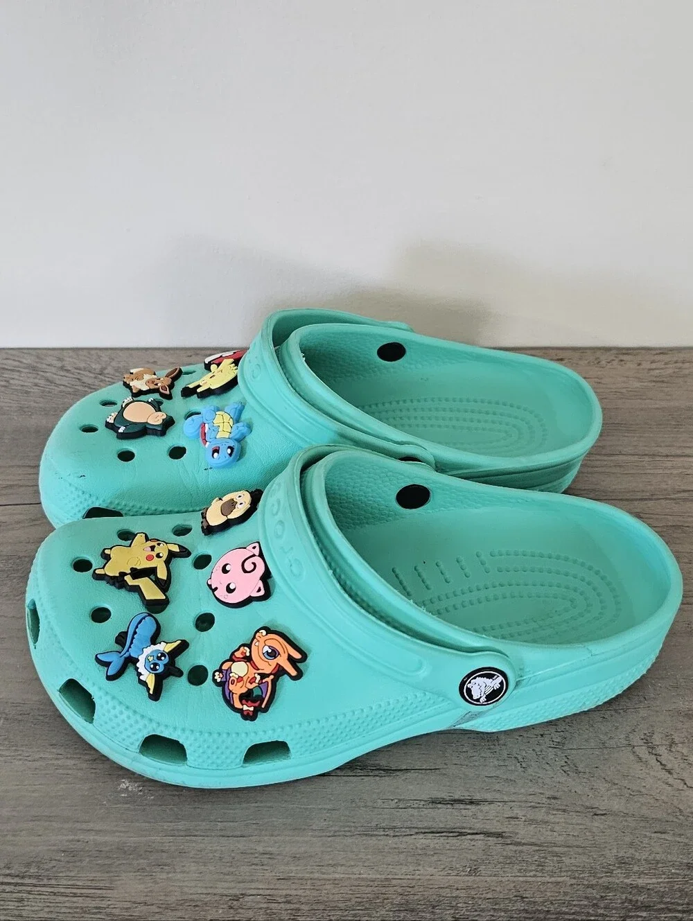Crocs Kids Teal Green Slip-On Clog Shoes with Pokémon Charms Boy J 3
